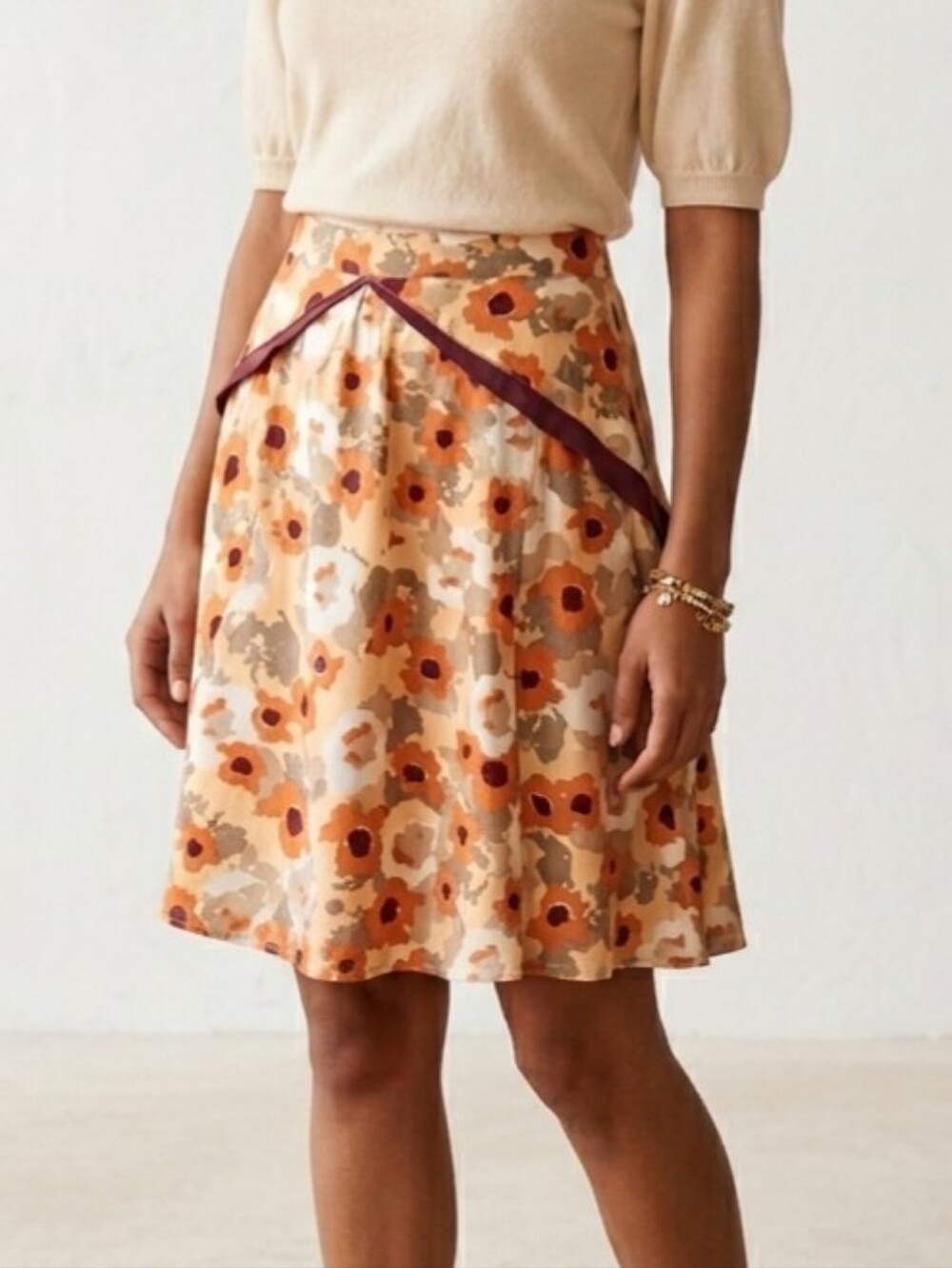 XS bul Australia Silk Floral Skirt in Orange and Cream